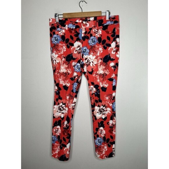 GAP Slim City Pants Floral Print White Blue Red Stretch Crops Size 8 - Picture 1 of 9